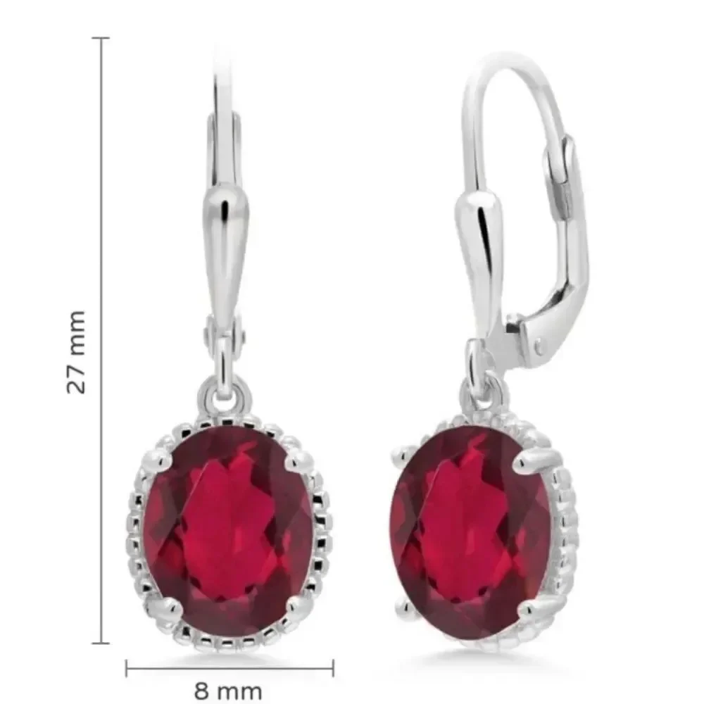 925 Sterling Silver with 3.60Cttw Ruby Red Mystic Quartz Oval Leverback Earrings